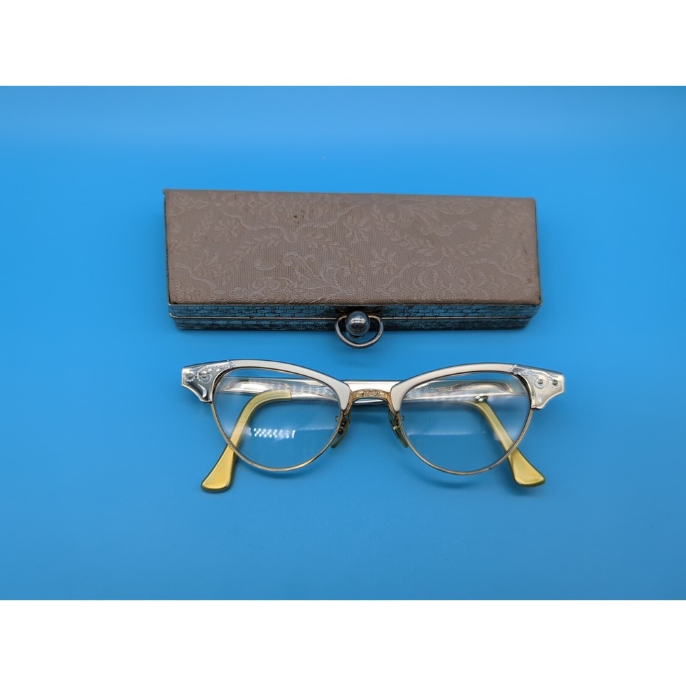 Vintage STYL-RITE 5 1/2 LO USA 1/10 12KGF Gold Filled Cat Eyeglass Frames & Case